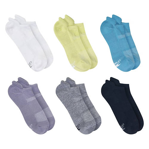 Crane 6 Pack Ladies Cushioned No Show Socks Solid Color, 410